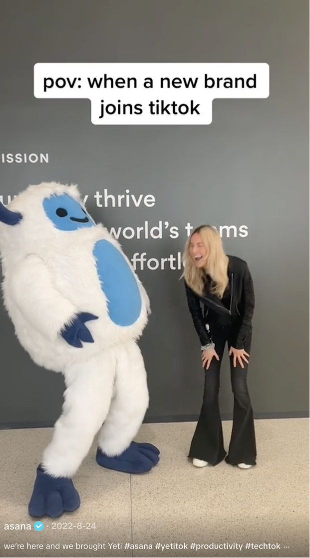 Asana yeti costume in TikTok video