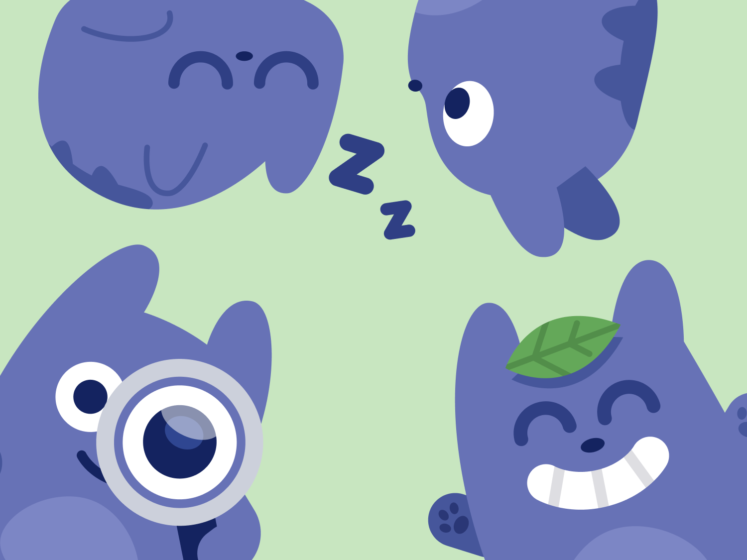 Pookie expressions on green background