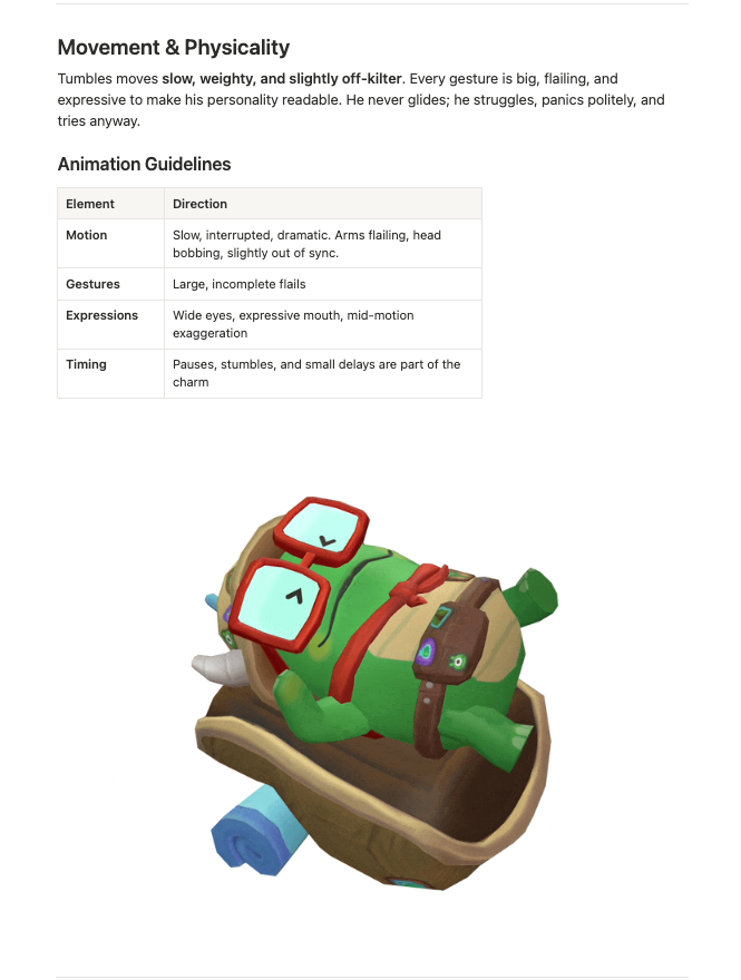 Movement, physicality, and animation guidelines